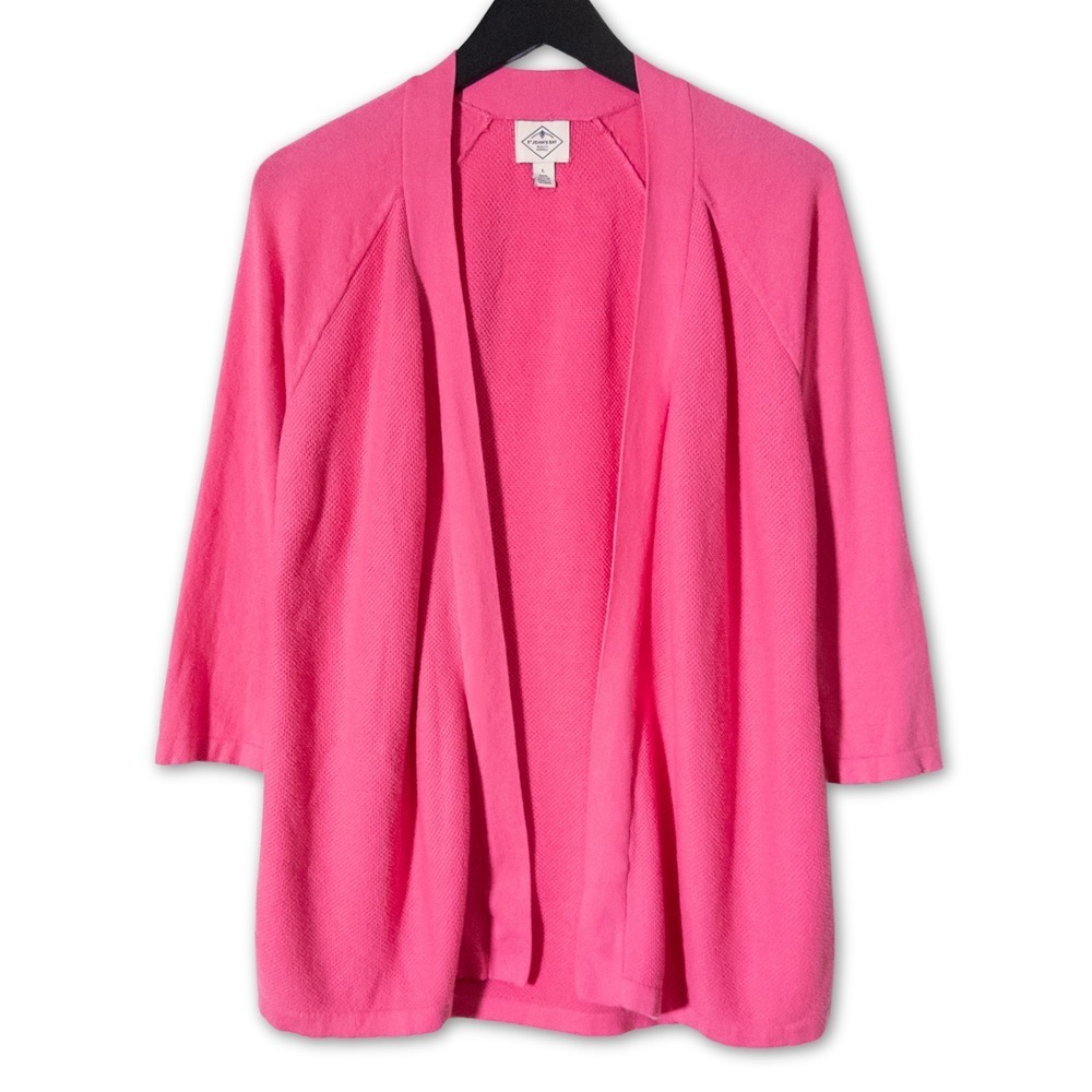 St. John's Bay 100% Cotton Cardigan Pink Knit 3/4 Sleeve Open Front Womens Large